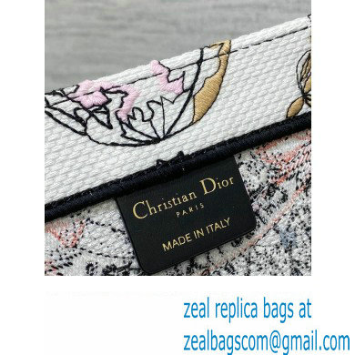 Dior Medium Book Tote Bag in White and Pastel Pink Butterfly Around The World Embroidery