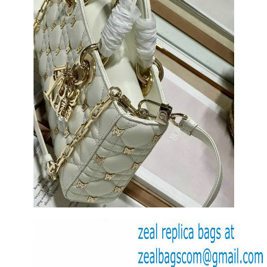 Dior Medium Lady D-Joy Bag in White Cannage Lambskin with Gold-Finish Butterfly Studs 2024 - Click Image to Close
