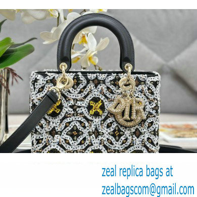 Dior Medium Lady Dior Bag in Black with Bead Embroidery