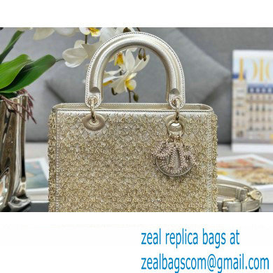 Dior Medium Lady Dior Bag in Gold with Bead Embroidery - Click Image to Close