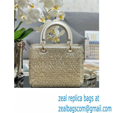 Dior Medium Lady Dior Bag in Gold with Bead Embroidery