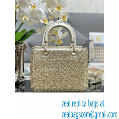 Dior Medium Lady Dior Bag in Gold with Bead Embroidery - Click Image to Close