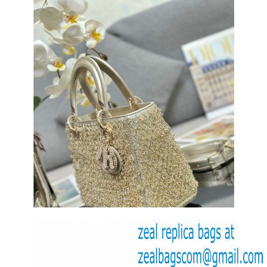 Dior Medium Lady Dior Bag in Gold with Bead Embroidery