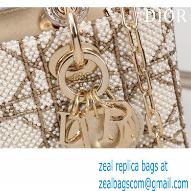 Dior Micro Lady D-Joy Bag in Metallic Calfskin with Resin Pearls