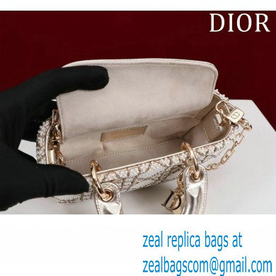 Dior Micro Lady D-Joy Bag in Metallic Calfskin with Resin Pearls