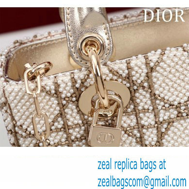 Dior Micro Lady D-Joy Bag in Metallic Calfskin with Resin Pearls