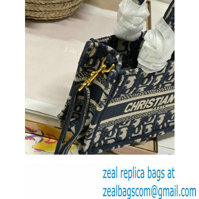 Dior Mini Dior Book Tote Bag with Strap in Blue and Beige Dior Oblique Embroidery