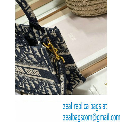 Dior Mini Dior Book Tote Bag with Strap in Blue and Beige Dior Oblique Embroidery