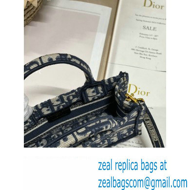 Dior Mini Dior Book Tote Bag with Strap in Blue and Beige Dior Oblique Embroidery