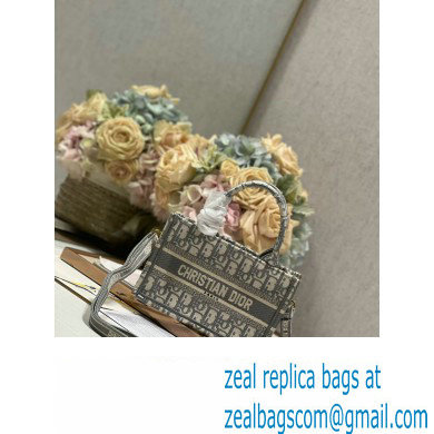 Dior Mini Dior Book Tote Bag with Strap in Gray Dior Oblique Embroidery