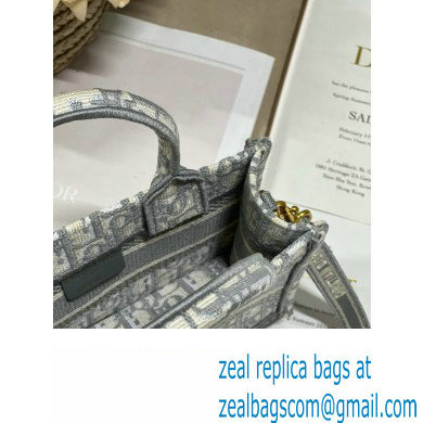 Dior Mini Dior Book Tote Bag with Strap in Gray Dior Oblique Embroidery
