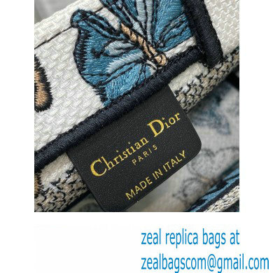 Dior Mini Dior Book Tote Bag with Strap in White and Pastel Midnight Blue Toile de Jouy Mexico Embroidery