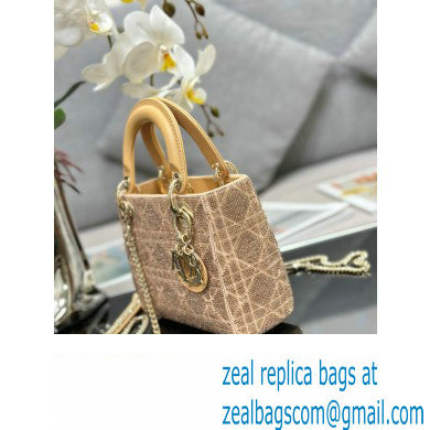 Dior Mini Lady Dior Bag in Beige Cannage Cotton with Micropearl Embroidery