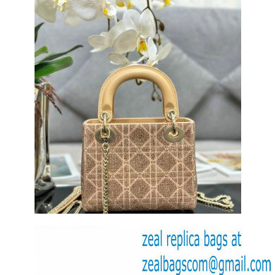 Dior Mini Lady Dior Bag in Beige Cannage Cotton with Micropearl Embroidery