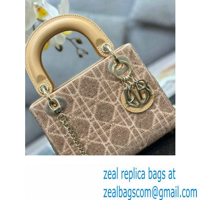 Dior Mini Lady Dior Bag in Beige Cannage Cotton with Micropearl Embroidery