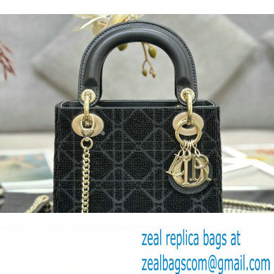 Dior Mini Lady Dior Bag in Black Cannage Cotton with Micropearl Embroidery