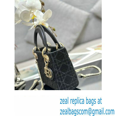 Dior Mini Lady Dior Bag in Black Cannage Cotton with Micropearl Embroidery