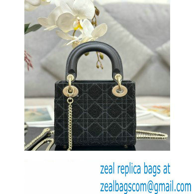 Dior Mini Lady Dior Bag in Black Cannage Cotton with Micropearl Embroidery