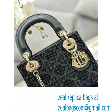 Dior Mini Lady Dior Bag in Black Cannage Cotton with Micropearl Embroidery