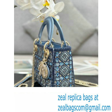 Dior Mini Lady Dior Bag in Metallic Calfskin and Satin with Celestial Blue Bead Embroidery