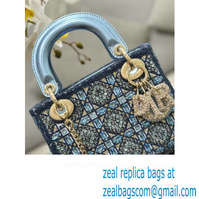 Dior Mini Lady Dior Bag in Metallic Calfskin and Satin with Celestial Blue Bead Embroidery