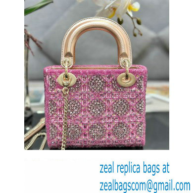 Dior Mini Lady Dior Bag in Metallic Calfskin and Satin withRose Des Vents Resin Pearl Embroidery