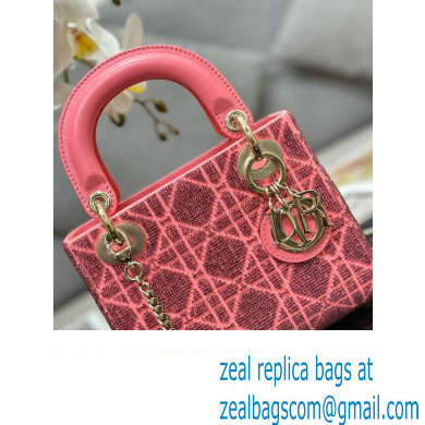 Dior Mini Lady Dior Bag in Pink Cannage Cotton with Micropearl Embroidery