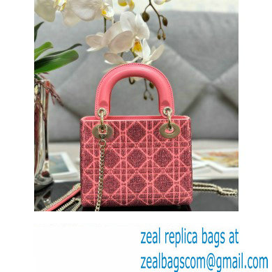 Dior Mini Lady Dior Bag in Pink Cannage Cotton with Micropearl Embroidery