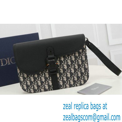 Dior Saddle A5 Pouch Bag in Beige and Black Dior Oblique Jacquard and Black Grained Calfskin