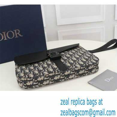 Dior Saddle A5 Pouch Bag in Beige and Black Dior Oblique Jacquard and Black Grained Calfskin