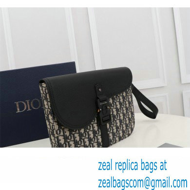 Dior Saddle A5 Pouch Bag in Beige and Black Dior Oblique Jacquard and Black Grained Calfskin