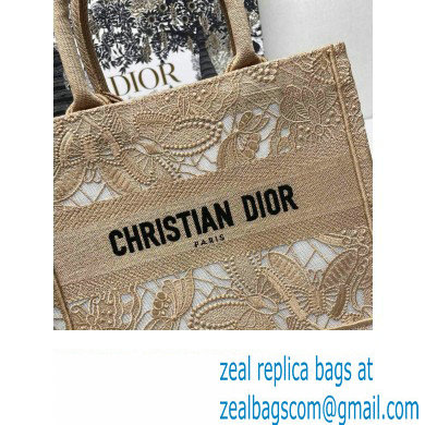 Dior Small Book Tote Bag in Beige D-Lace Butterfly Embroidery 2024