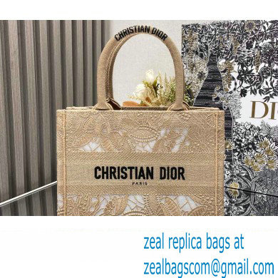 Dior Small Book Tote Bag in Beige D-Lace Butterfly Embroidery 2024