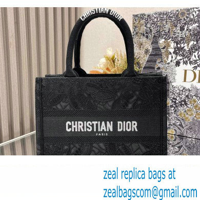 Dior Small Book Tote Bag in Black D-Lace Butterfly Embroidery 2024
