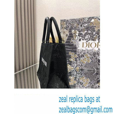 Dior Small Book Tote Bag in Black D-Lace Butterfly Embroidery 2024