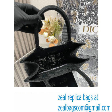 Dior Small Book Tote Bag in Black D-Lace Butterfly Embroidery 2024