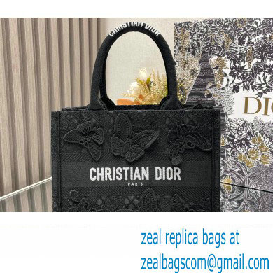 Dior Small Book Tote Bag in Black D-Lace Butterfly Embroidery with 3D Macrame Effect 2024 - Click Image to Close
