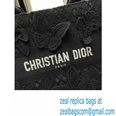 Dior Small Book Tote Bag in Black D-Lace Butterfly Embroidery with 3D Macrame Effect 2024