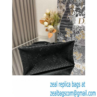 Dior Small Book Tote Bag in Black D-Lace Butterfly Embroidery with 3D Macrame Effect 2024