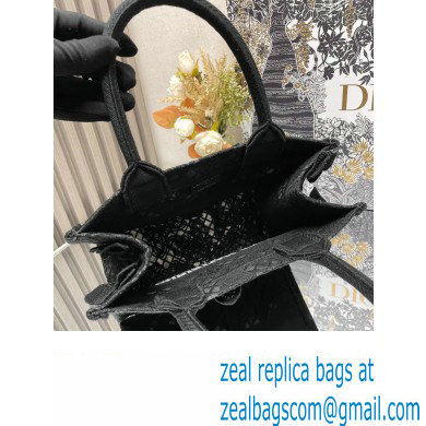 Dior Small Book Tote Bag in Black D-Lace Butterfly Embroidery with 3D Macrame Effect 2024