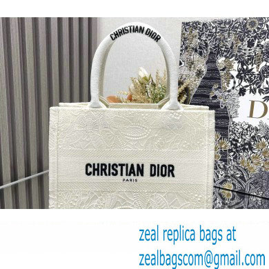 Dior Small Book Tote Bag in White D-Lace Butterfly Embroidery 2024