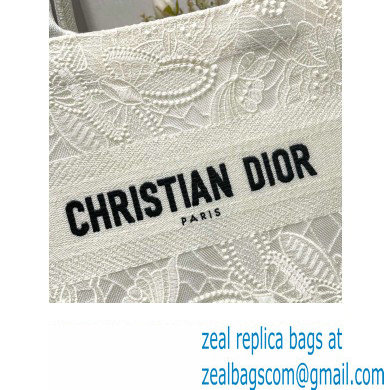 Dior Small Book Tote Bag in White D-Lace Butterfly Embroidery 2024