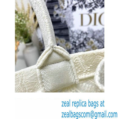 Dior Small Book Tote Bag in White D-Lace Butterfly Embroidery 2024