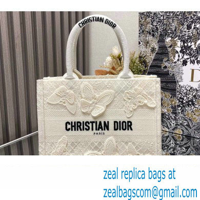 Dior Small Book Tote Bag in White D-Lace Butterfly Embroidery with 3D Macrame Effect 2024 - Click Image to Close