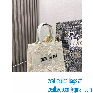 Dior Small Book Tote Bag in White D-Lace Butterfly Embroidery with 3D Macrame Effect 2024