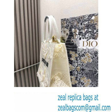 Dior Small Book Tote Bag in White D-Lace Butterfly Embroidery with 3D Macrame Effect 2024