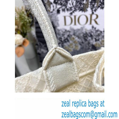 Dior Small Book Tote Bag in White D-Lace Butterfly Embroidery with 3D Macrame Effect 2024