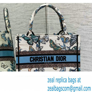 Dior Small Book Tote Bag in White and Pastel Midnight Blue Toile de Jouy Mexico Embroidery - Click Image to Close