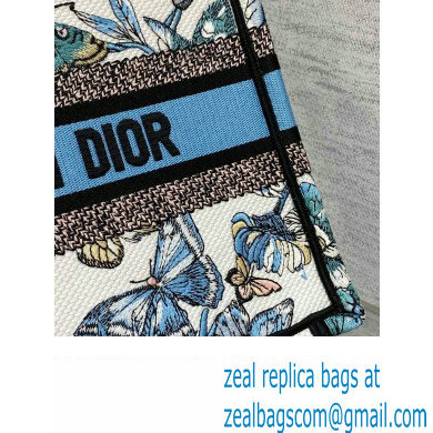 Dior Small Book Tote Bag in White and Pastel Midnight Blue Toile de Jouy Mexico Embroidery