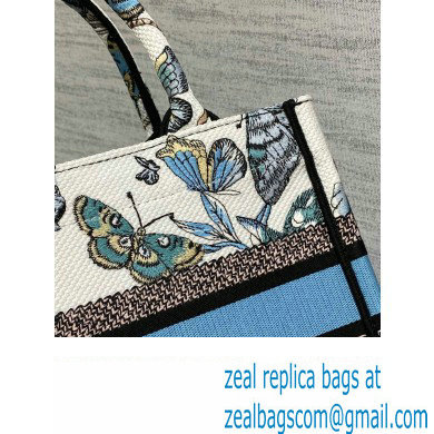 Dior Small Book Tote Bag in White and Pastel Midnight Blue Toile de Jouy Mexico Embroidery